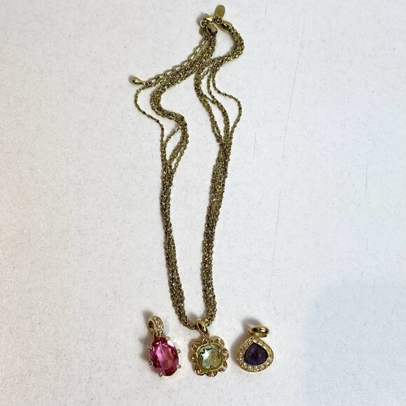 Nolan Miller Glamour Collection Interchangeable Pendants Necklace Pink Green - Picture 4 of 7